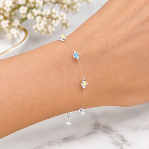 ДАМСКА ГРИВНА НА ПРОЗРАЧНА КОРДА С КРИСТАЛИ СВАРОВСКИ/SWAROVSKI АБ
